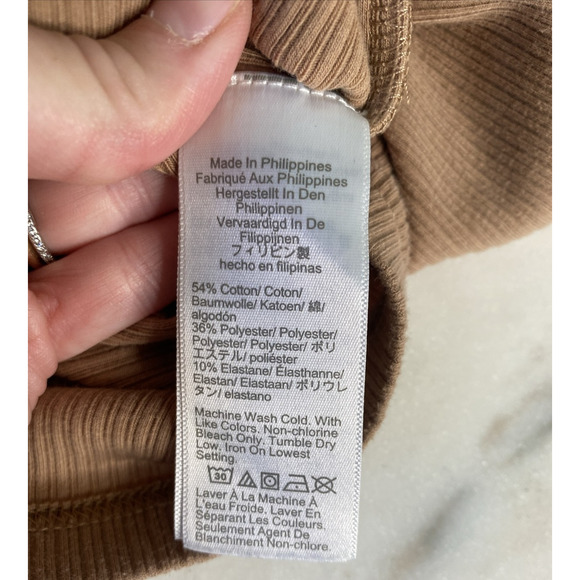 J.CREW Shirt Womens XS Tan Cotton Blend Ribbed Mock Neck Long Sleeve Pullover - Picture 5 of 7